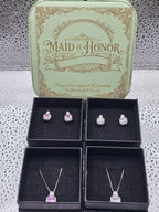 Bridesmaid Proposal Gift Box – Sterling Silver Necklace & Earring Set, Engraved Name on Lid