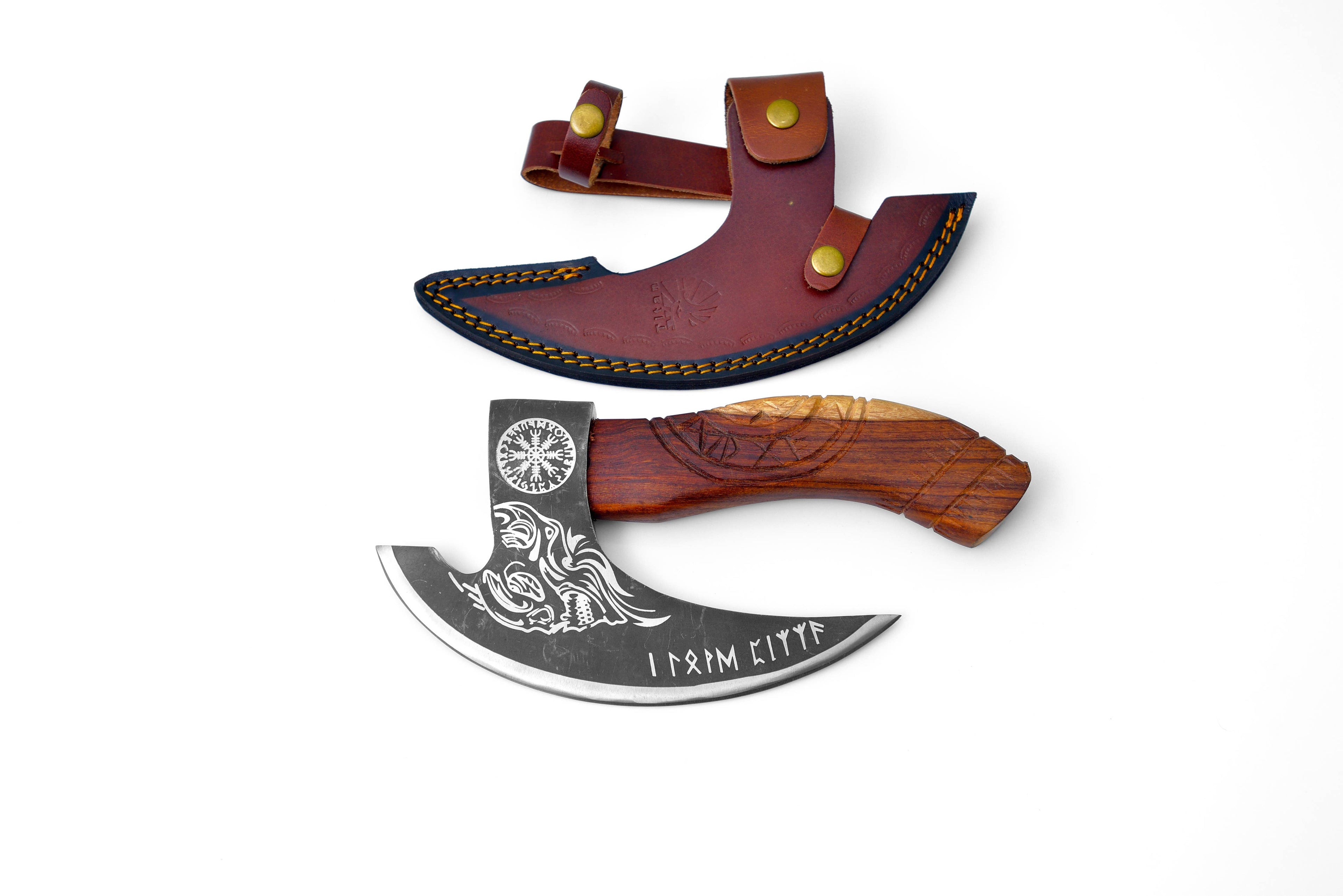 Pizza Cutter hand axe & Leather Sheath | Titan Nordic Raven