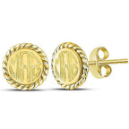 Personalized sterling silver stud earrings with twisted rope edge, engravable monogram face
