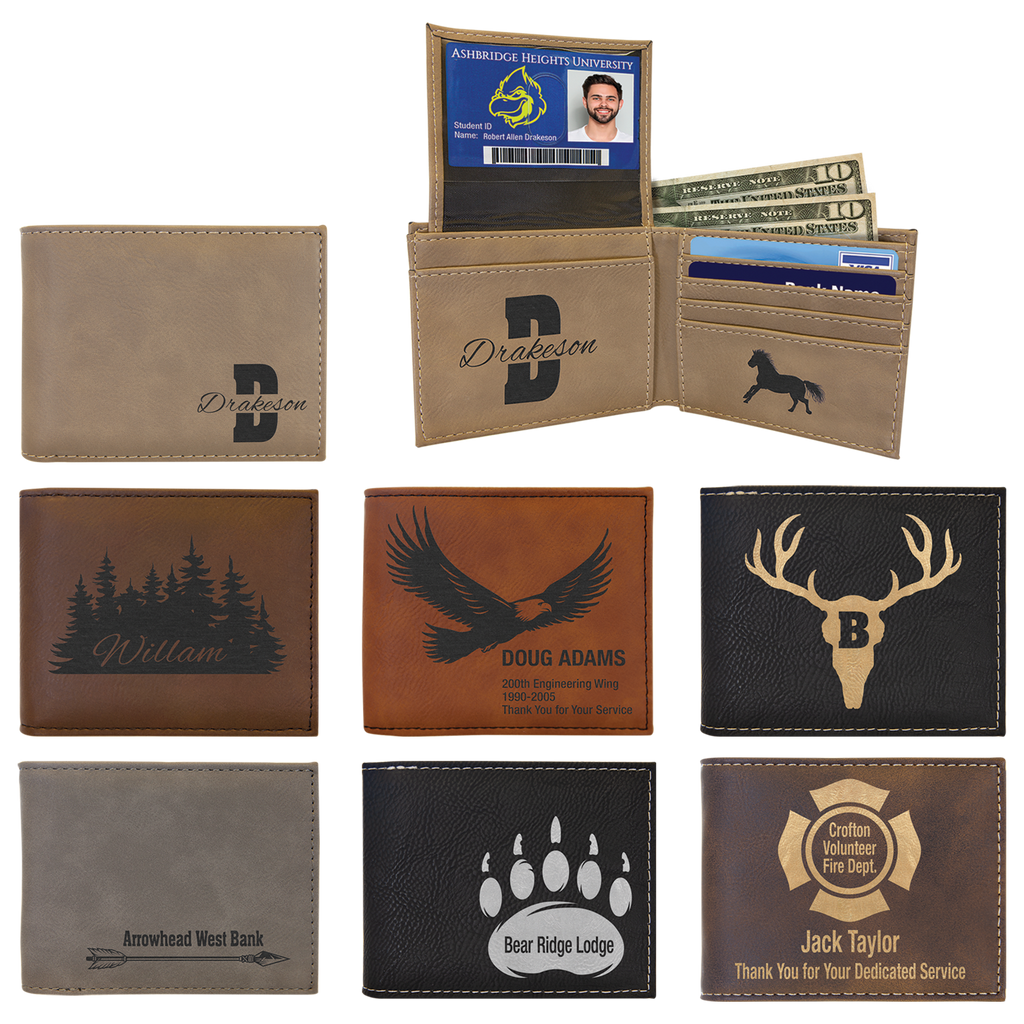 Personalized Leather Bifold / trifold Wallet w/ ID insert RFID