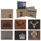 Leather Bifold / trifold Wallet w/ ID insert RFID (Predesigned- Add a name)