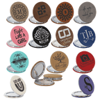 Personalized Compact Mirror – Custom Engraved Leatherette Pocket Mirror with Monogram, Name, or Logo