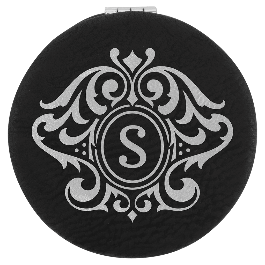Personalized Compact Mirror – Custom Engraved Leatherette Pocket Mirror with Monogram, Name, or Logo