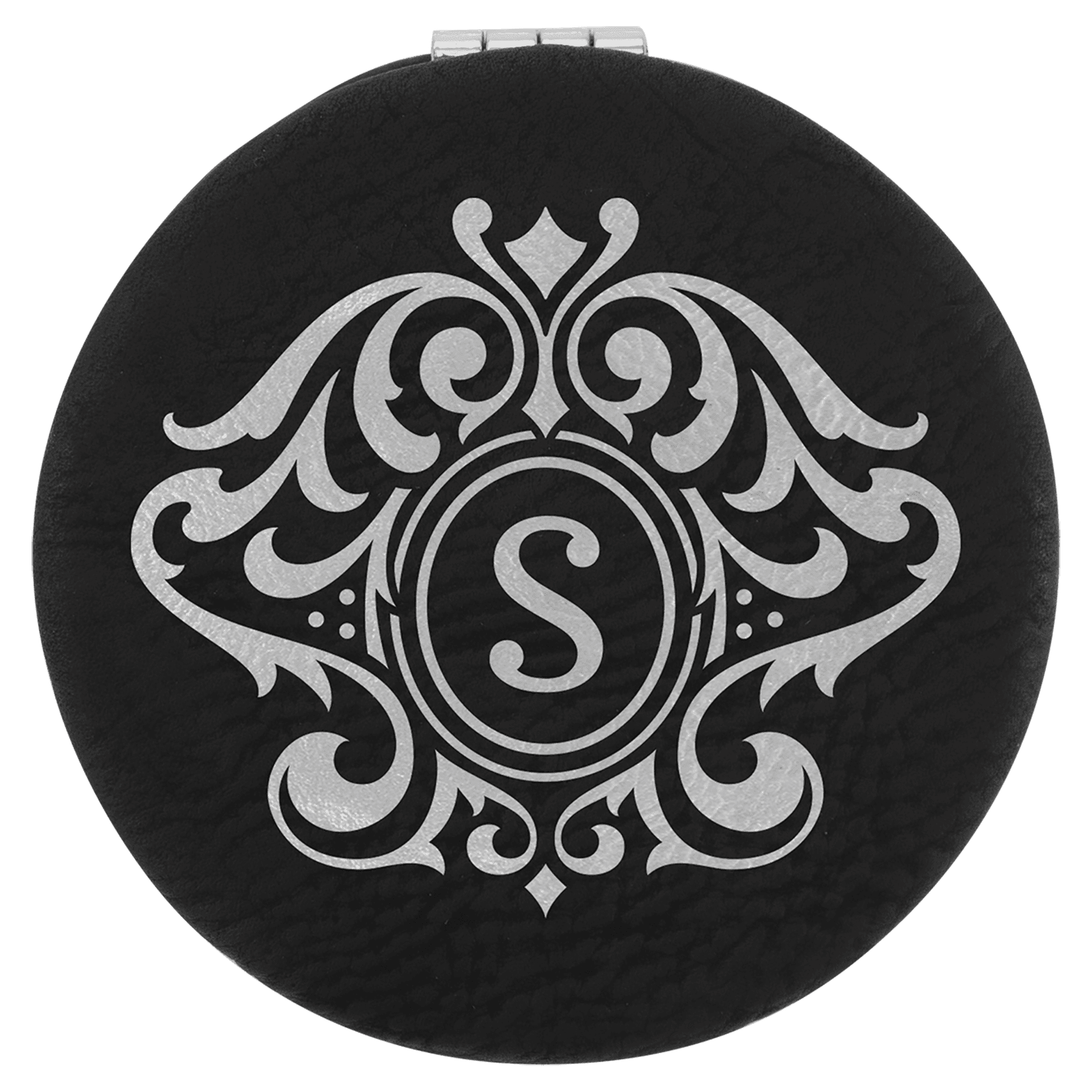 Personalized Compact Mirror – Custom Engraved Leatherette Pocket Mirror with Monogram, Name, or Logo