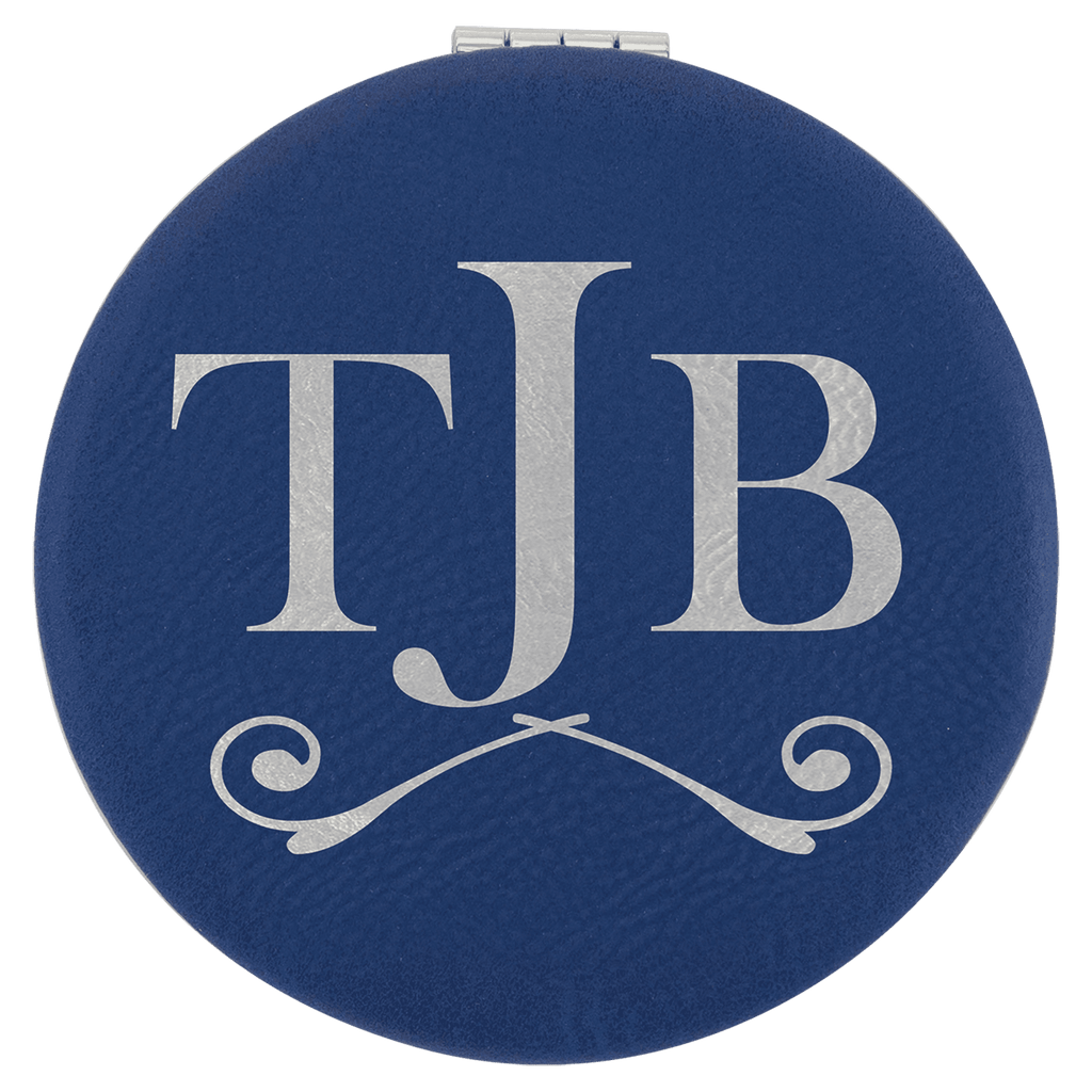 Personalized Compact Mirror – Custom Engraved Leatherette Pocket Mirror with Monogram, Name, or Logo