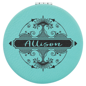 Personalized Compact Mirror – Custom Engraved Leatherette Pocket Mirror with Monogram, Name, or Logo
