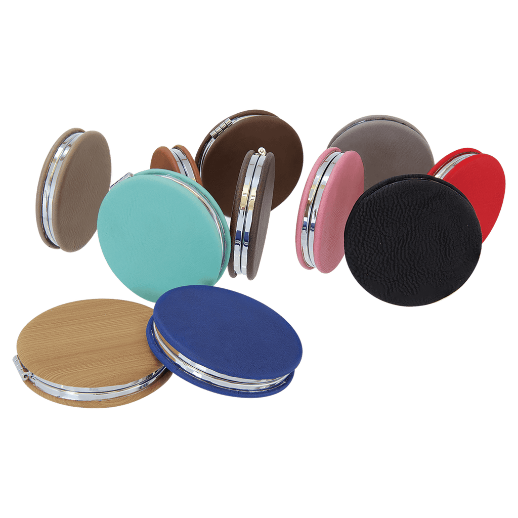 Personalized Compact Mirror – Custom Engraved Leatherette Pocket Mirror with Monogram, Name, or Logo