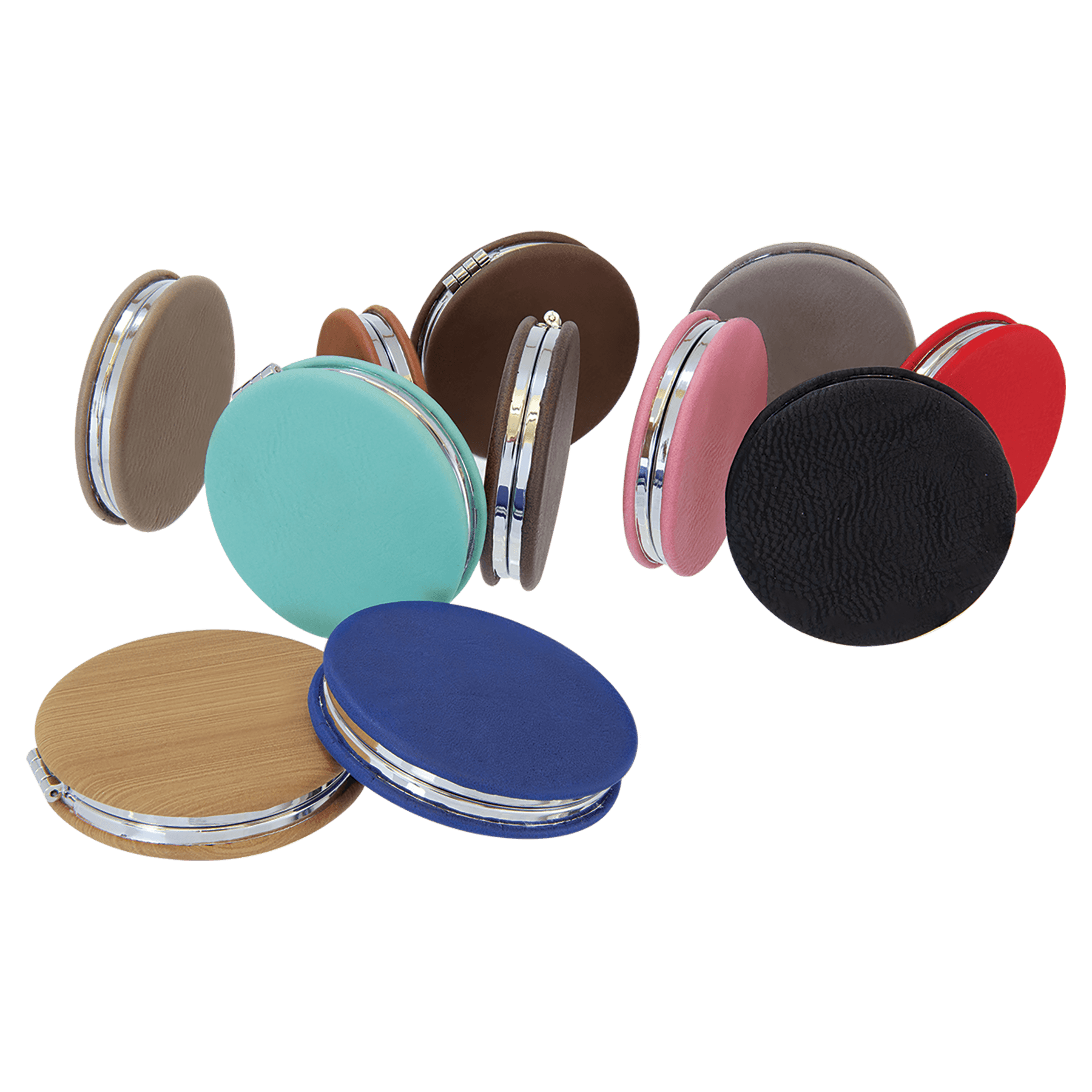Personalized Compact Mirror – Custom Engraved Leatherette Pocket Mirror with Monogram, Name, or Logo