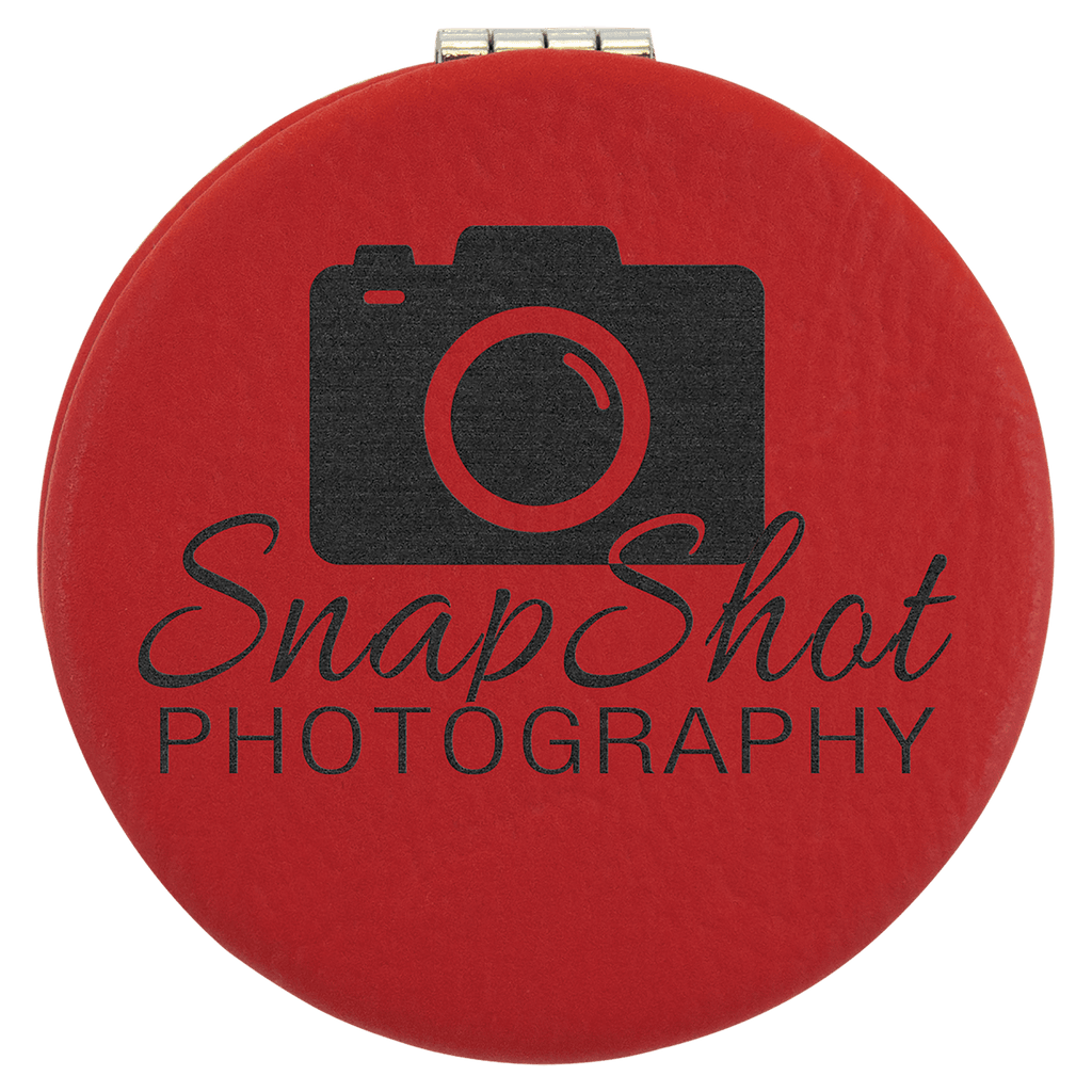 Personalized Compact Mirror – Custom Engraved Leatherette Pocket Mirror with Monogram, Name, or Logo