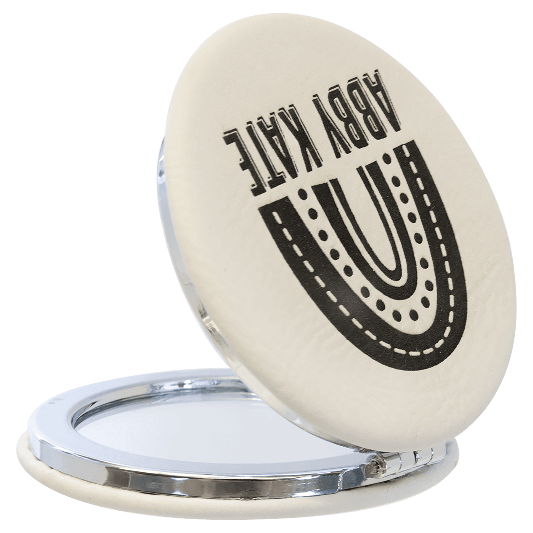 Personalized Compact Mirror – Custom Engraved Leatherette Pocket Mirror with Monogram, Name, or Logo