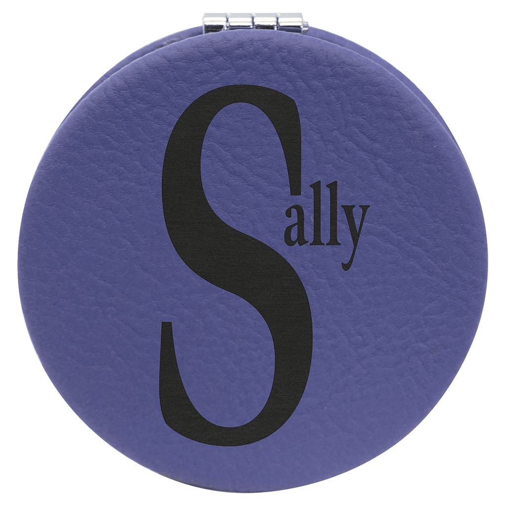 Personalized Compact Mirror – Custom Engraved Leatherette Pocket Mirror with Monogram, Name, or Logo