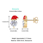 Round moissanite studs capped with enamel Santa hats