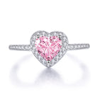 Pink heart cubic zirconia ring in rhodium-plated sterling silver