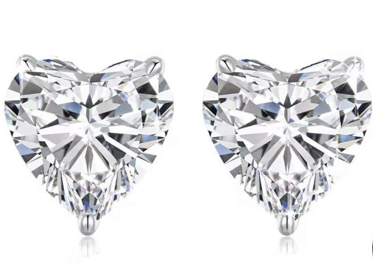 Heart-cut moissanite stud earrings in 925 sterling silver