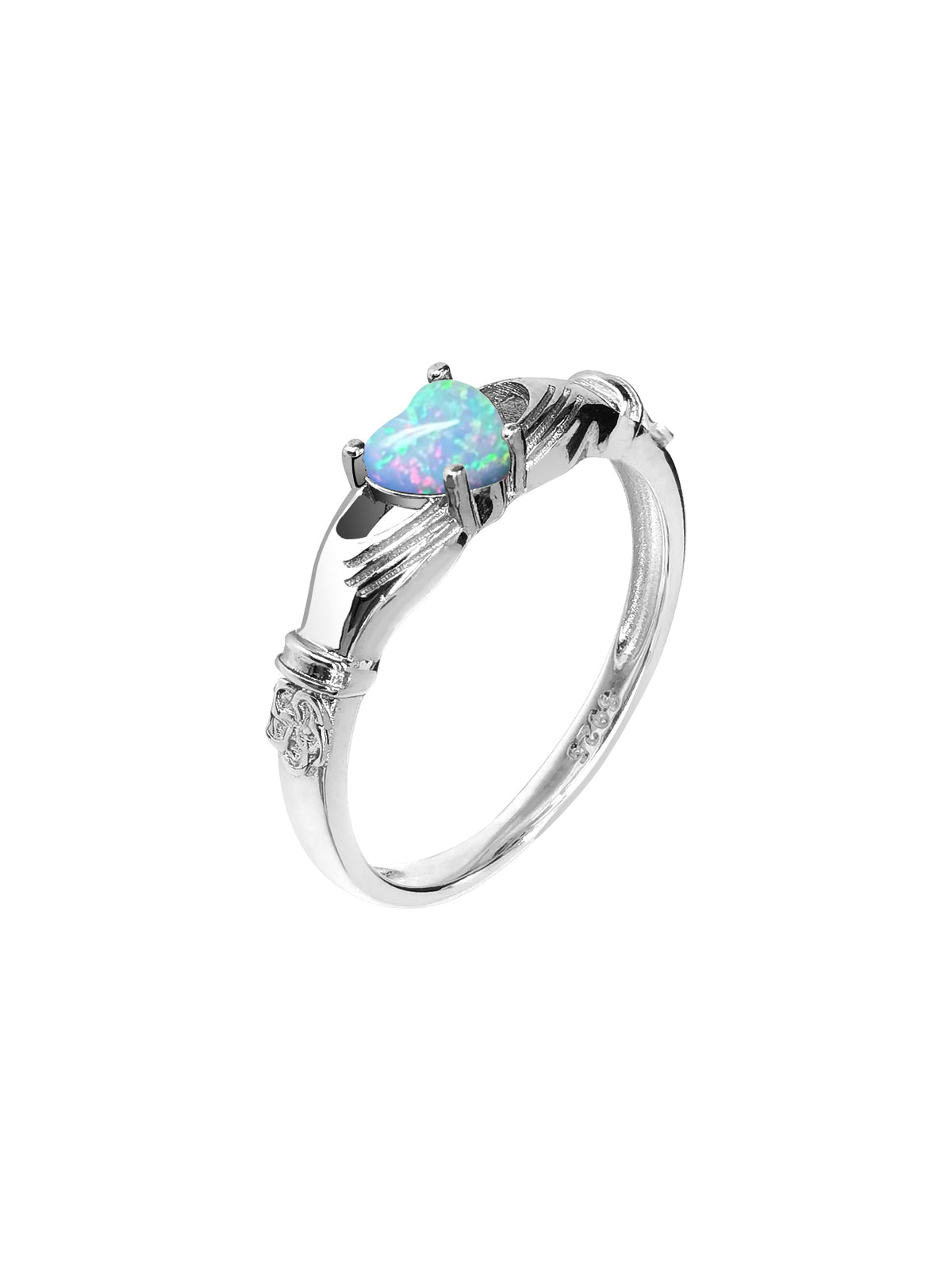 925 sterling silver Claddagh ring with an opal heart
