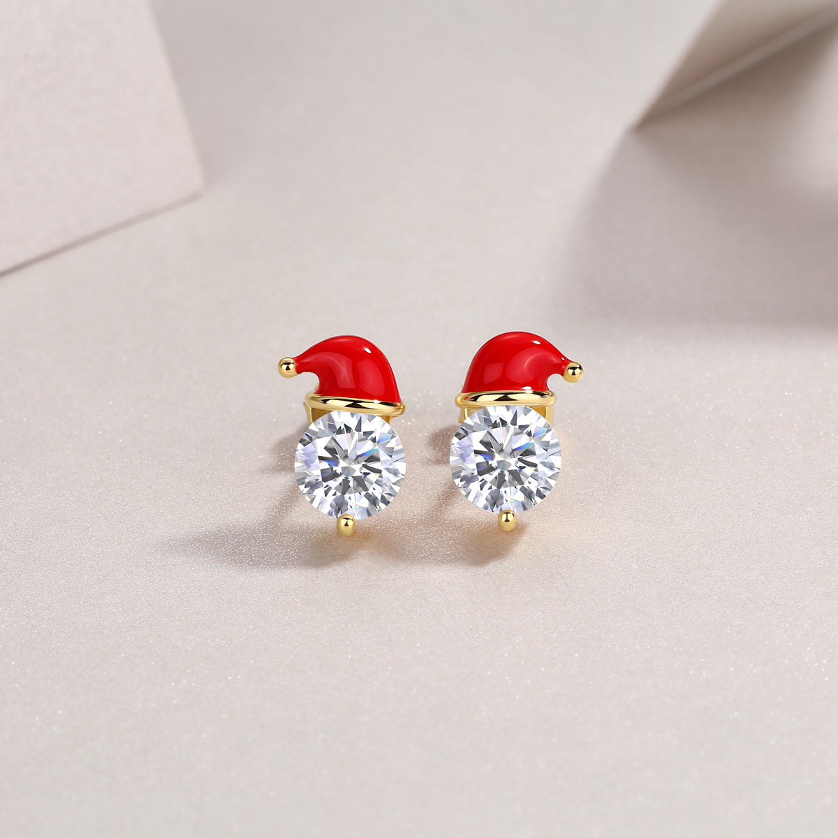 Santa hat moissanite stud earrings, a Christmas jewelry gift
