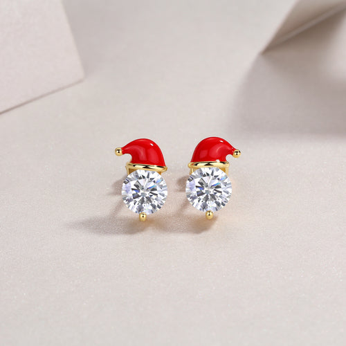 Santa hat moissanite stud earrings, a Christmas jewelry gift