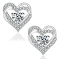 Silver twist heart moissanite stud earrings, 925 sterling silver
