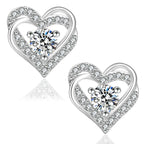 Silver twist heart moissanite stud earrings, 925 sterling silver