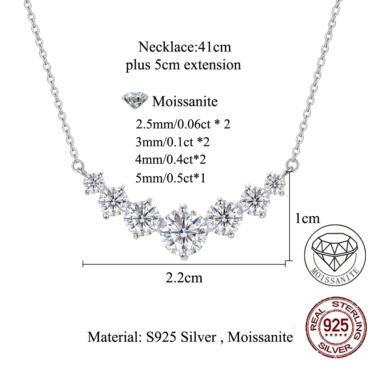 Single round moissanite pendant on a sterling silver chain