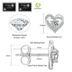 Silver twist heart stud size chart: 10.5mm heart, 11mm post, D color VVS1 moissanite, GRA card
