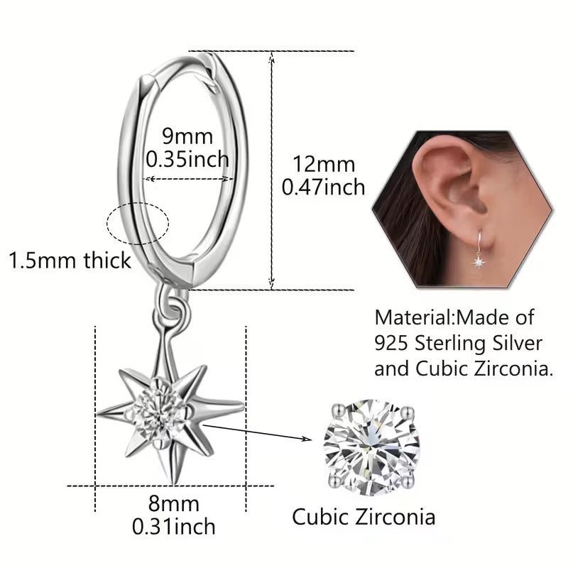Cubic zirconia star huggie earrings in 925 sterling silver