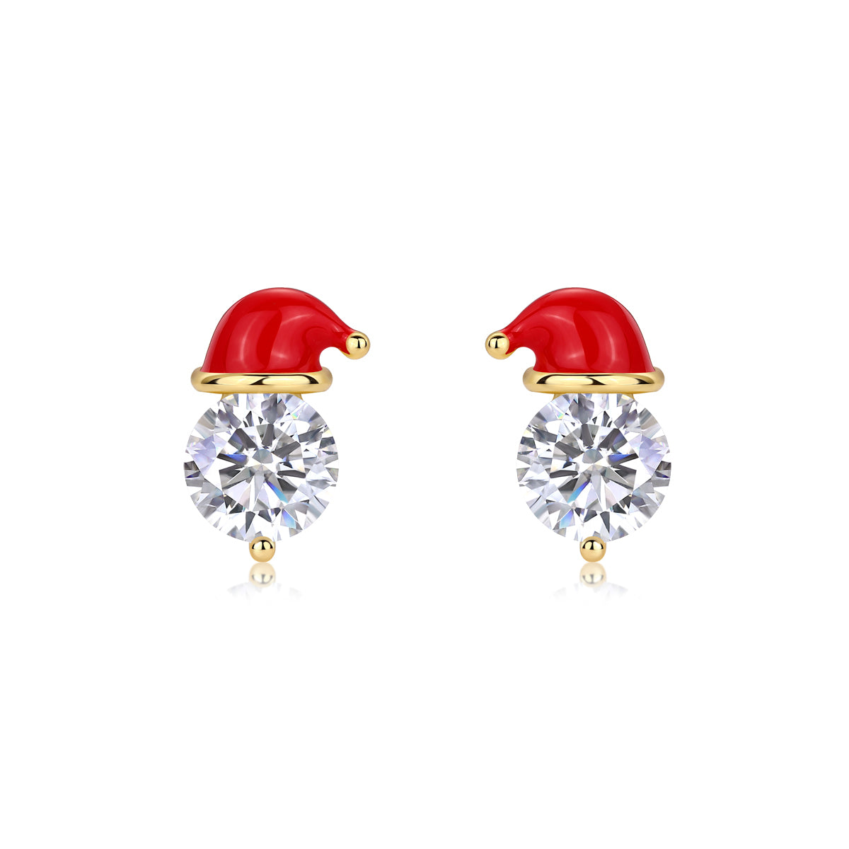 1ct moissanite stud earrings with enamel Santa hats, 18K gold over sterling silver