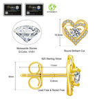 Gold twist heart stud size chart: 10.5mm heart, 11mm post, 925 sterling silver
