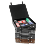 Personalized Leather Poker Chip Case Set – Custom Engraved Travel Poker Game Set with Cards & Dice