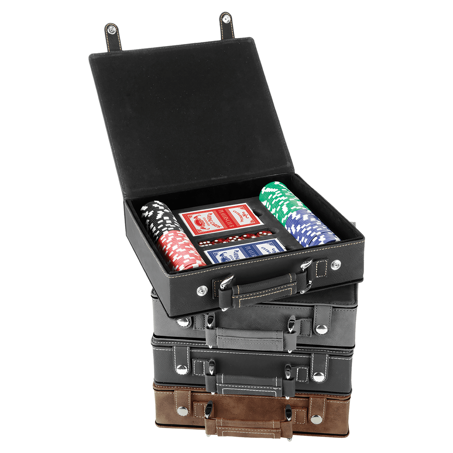 Personalized Leather Poker Chip Case Set – Custom Engraved Travel Poker Game Set with Cards & Dice