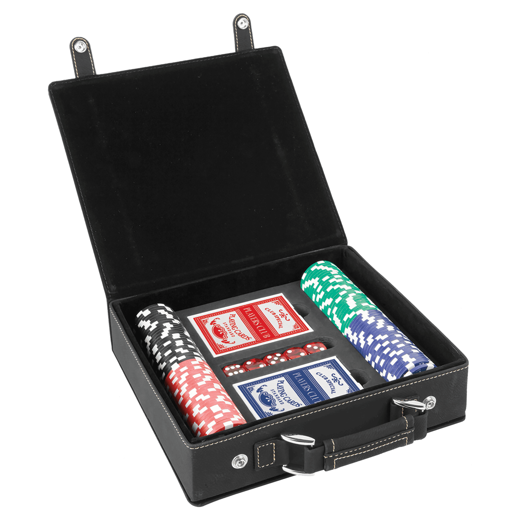 Personalized Leather Poker Chip Case Set – Custom Engraved Travel Poker Game Set with Cards & Dice
