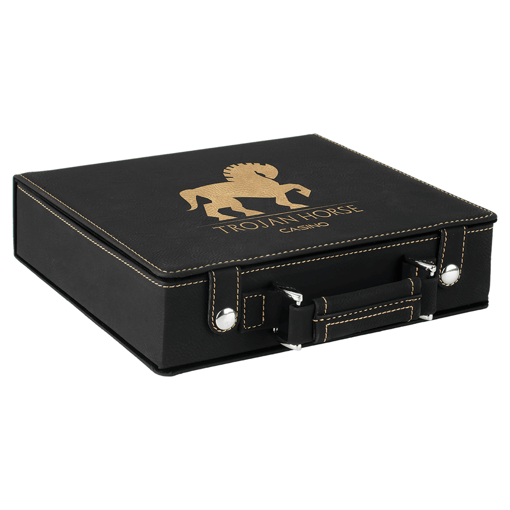 Personalized Leather Poker Chip Case Set – Custom Engraved Travel Poker Game Set with Cards & Dice