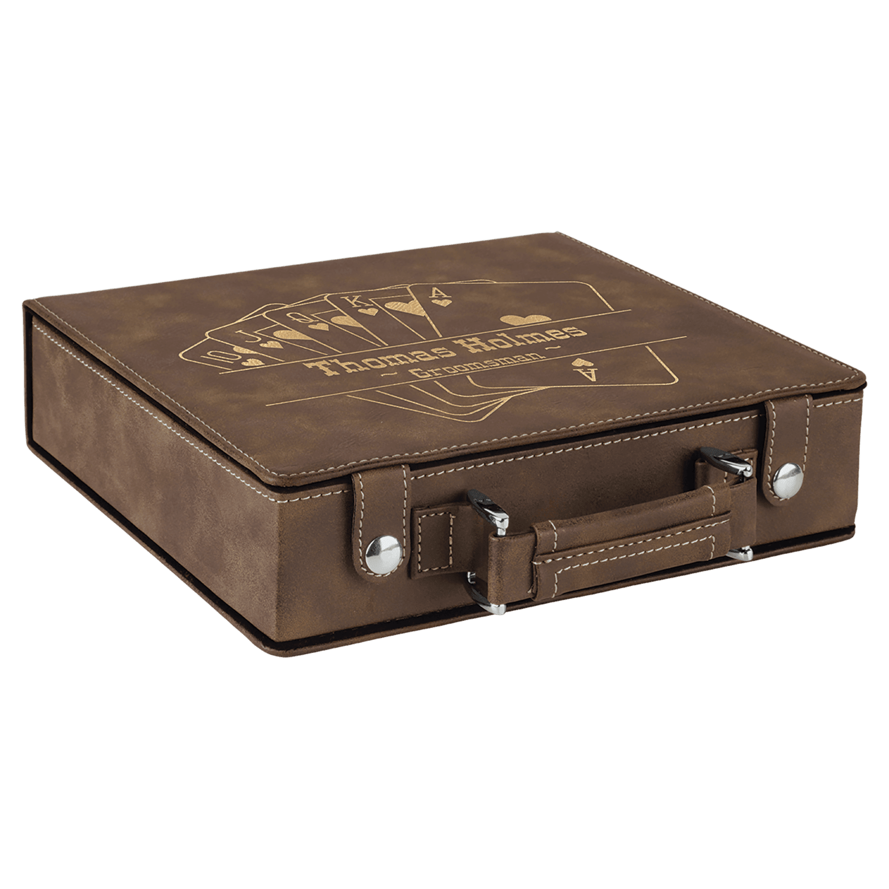 Personalized Leather Poker Chip Case Set – Travel Poker Game Set with Cards & Dice