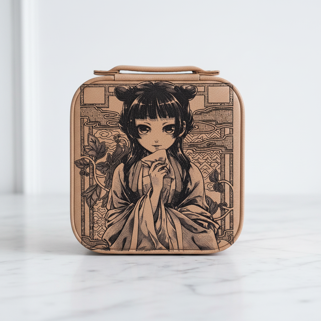 Anime Girl Engraved Leather Jewelry Case