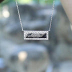 Personalized sterling silver bar necklace with cubic zirconia accents, engravable pendant