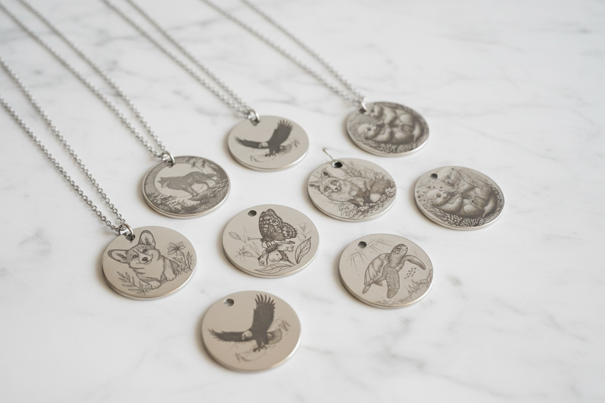 Custom Engraved Pendant Necklace Collection Display