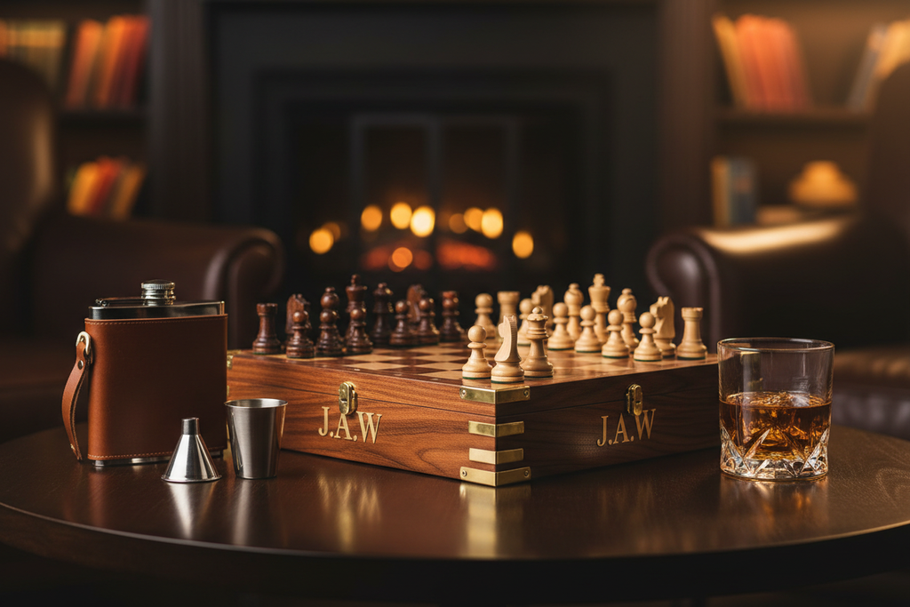 Personalized Game Night Chess Flask Gift Set – Lifestyle Shot