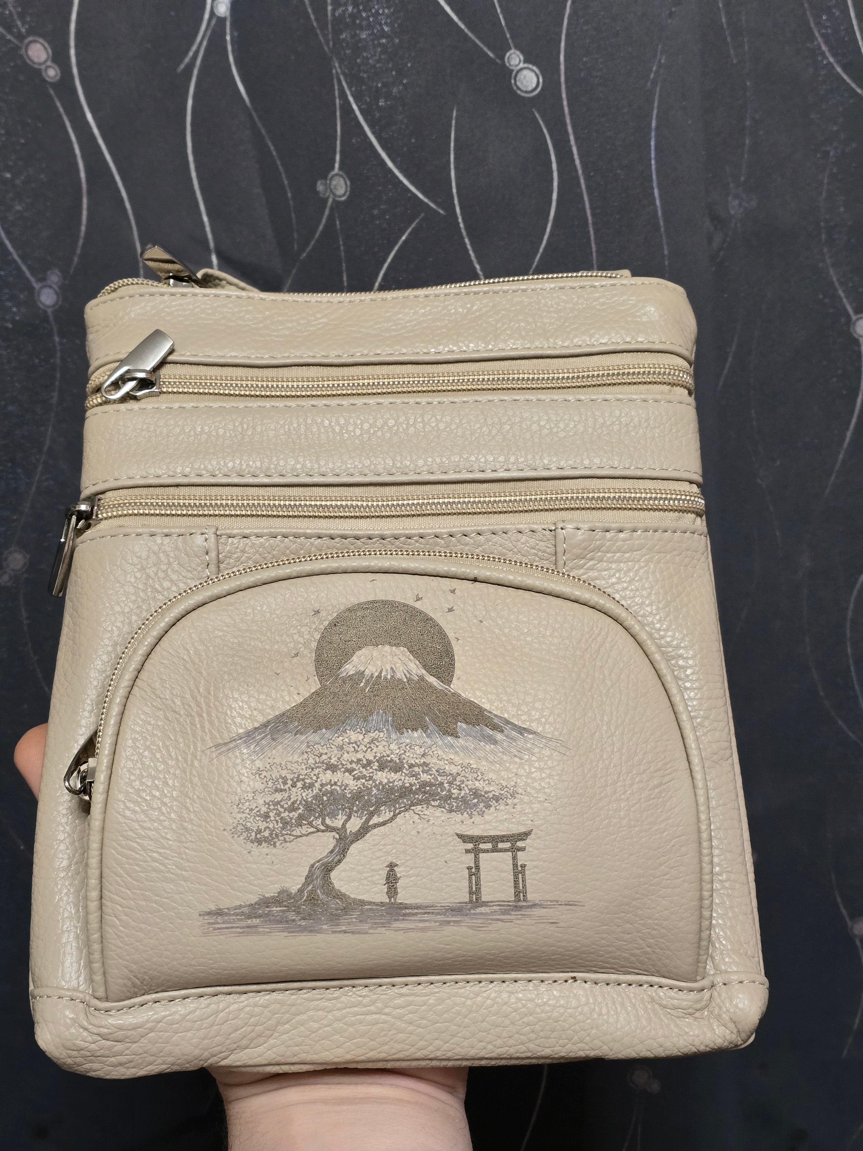 Genuine Leather Square Flat Crossbody Bag